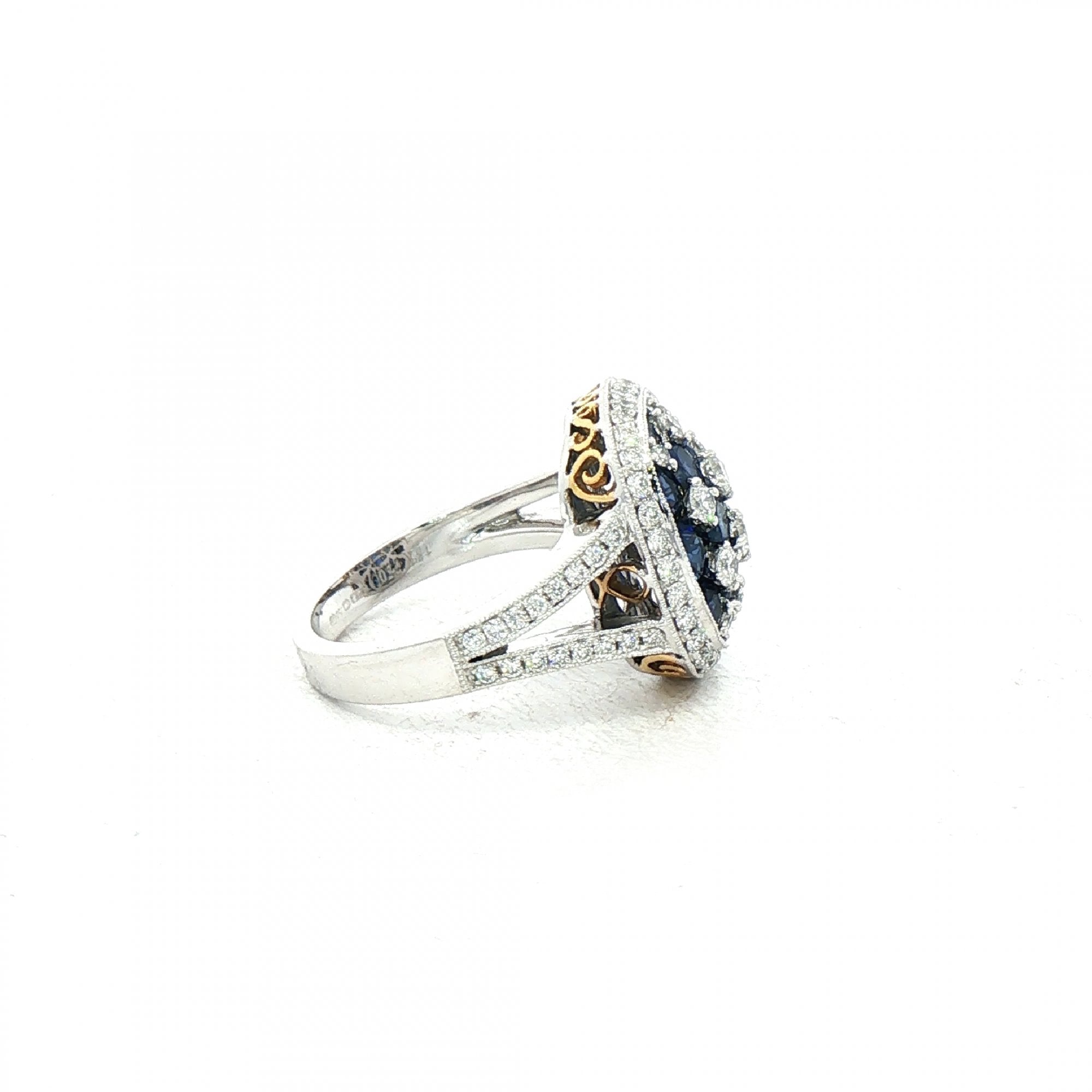 2.25ct Sapphire & 0.93ct Natural Diamond Chequerboard Cocktail Ring in 18ct White Gold