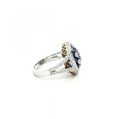 2.25ct Sapphire & 0.93ct Natural Diamond Chequerboard Cocktail Ring in 18ct White Gold