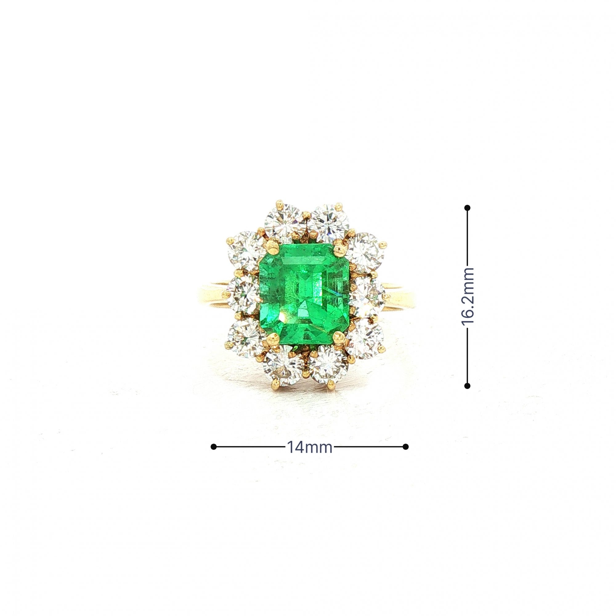 2.30ct Emerald & 1.50ct Natural Diamond Cluster Ring in 18ct Yellow Gold