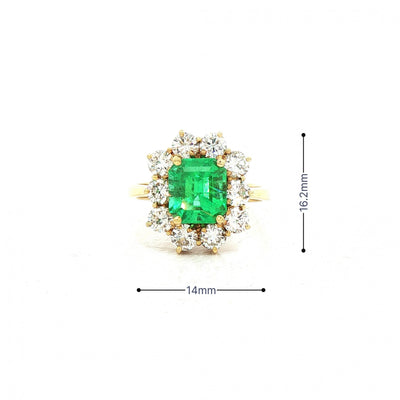 2.30ct Emerald & 1.50ct Natural Diamond Cluster Ring in 18ct Yellow Gold