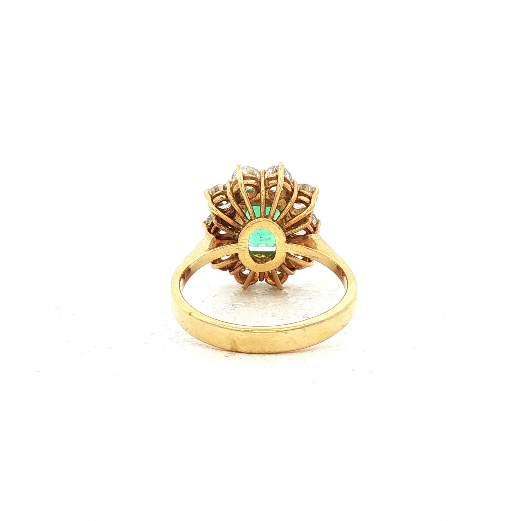 2.30ct Emerald & 1.50ct Natural Diamond Cluster Ring in 18ct Yellow Gold