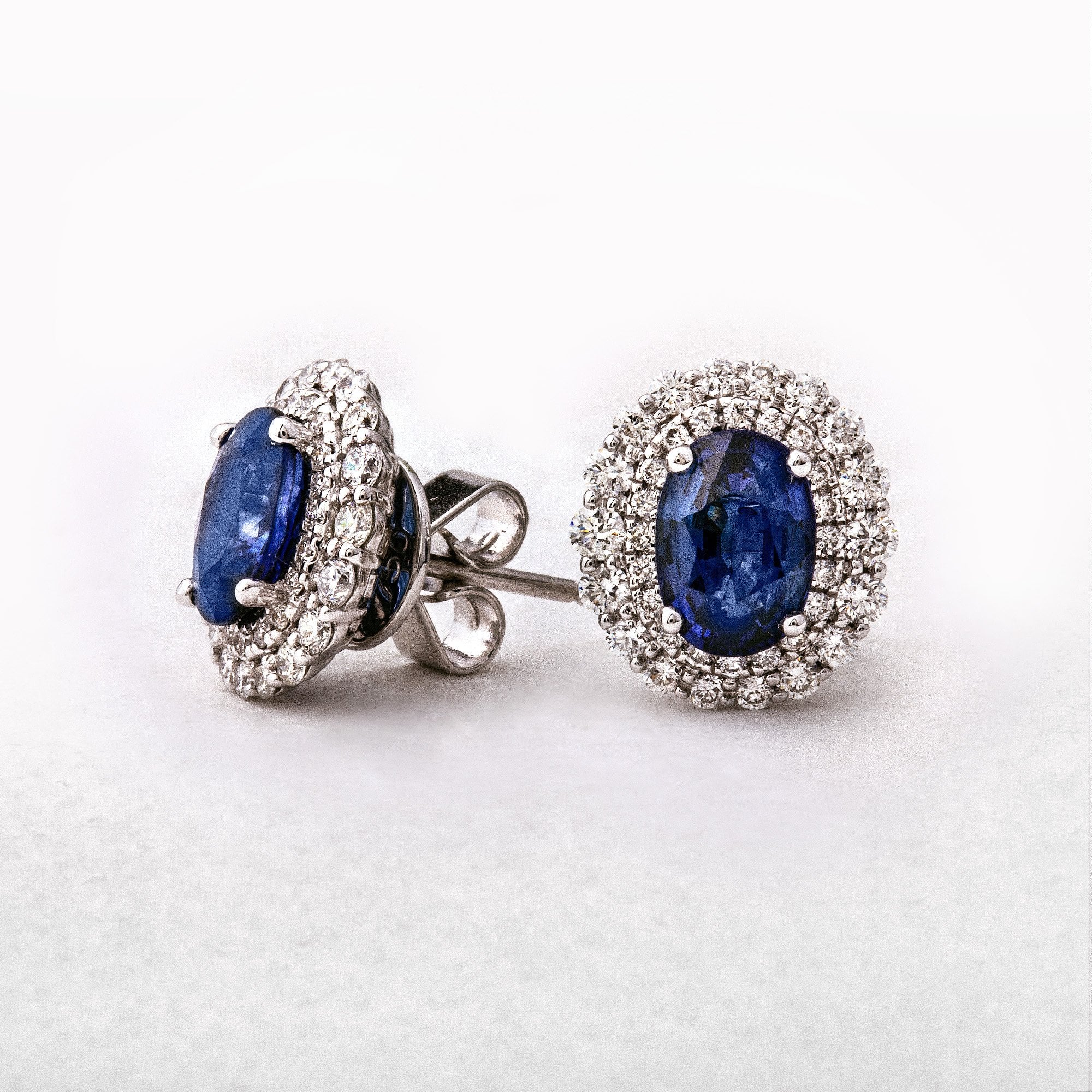 2.32ct Sapphire and 0.70ct Diamond Oval Earrings in 18ct White Gold