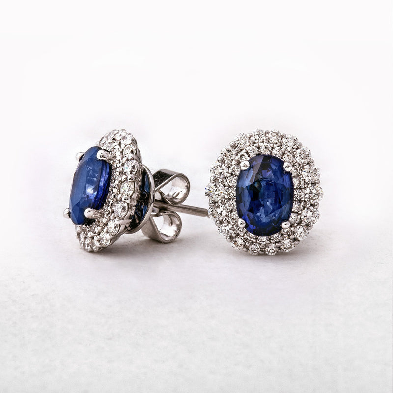 2.32ct Sapphire and 0.70ct Diamond Oval Earrings in 18ct White Gold