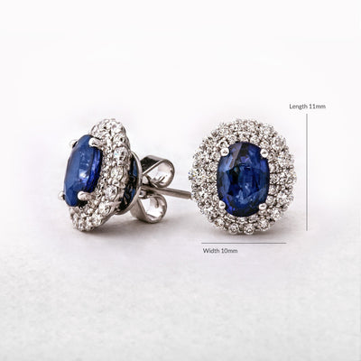 2.32ct Sapphire and 0.70ct Diamond Oval Earrings in 18ct White Gold