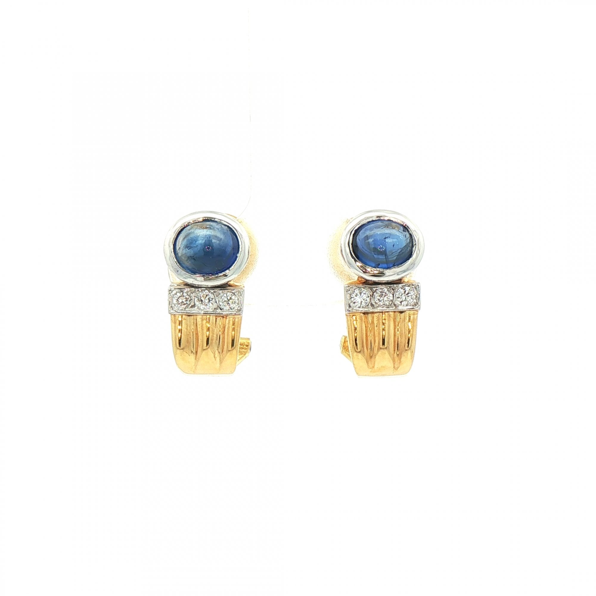 2.40ct Cabochon Sapphire & 0.15 Natural Diamond Vintage Earring in 18ct Yellow Gold