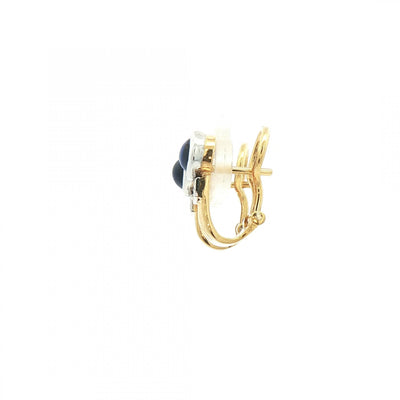 2.40ct Cabochon Sapphire & 0.15 Natural Diamond Vintage Earring in 18ct Yellow Gold