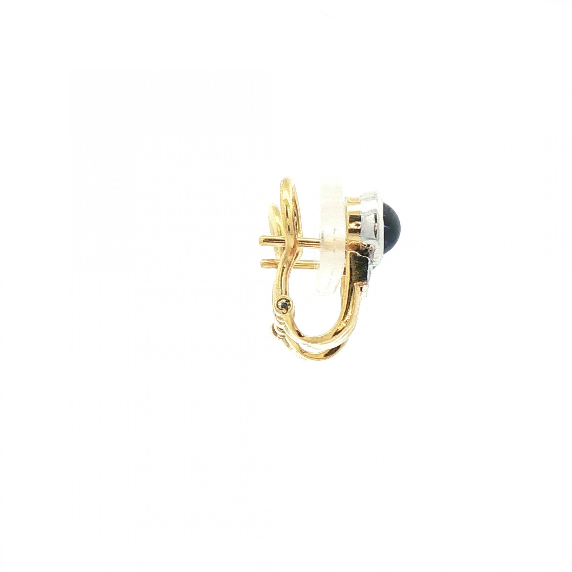 2.40ct Cabochon Sapphire & 0.15 Natural Diamond Vintage Earring in 18ct Yellow Gold