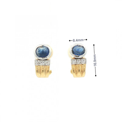 2.40ct Cabochon Sapphire & 0.15 Natural Diamond Vintage Earring in 18ct Yellow Gold