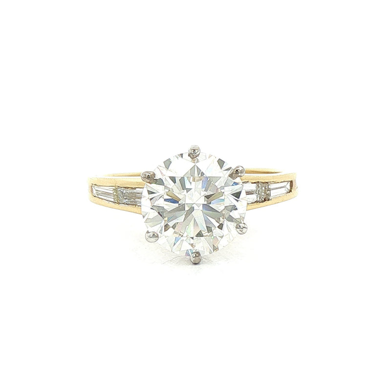 2.52ct J VS1 Natural Diamond Six Claw Solitaire & Baguette Shoulders in 18ct Yellow Gold