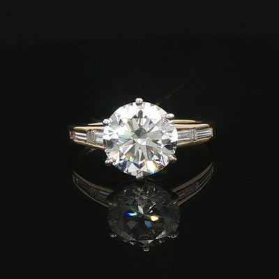 2.52ct J VS1 Natural Diamond Six Claw Solitaire & Baguette Shoulders in 18ct Yellow Gold
