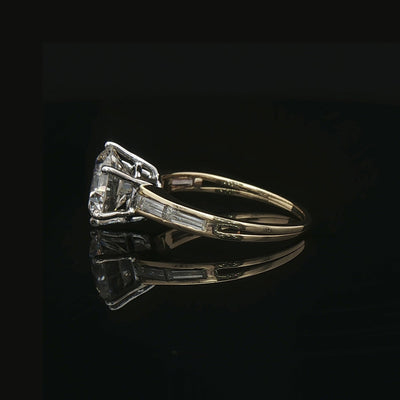 2.52ct J VS1 Natural Diamond Six Claw Solitaire & Baguette Shoulders in 18ct Yellow Gold