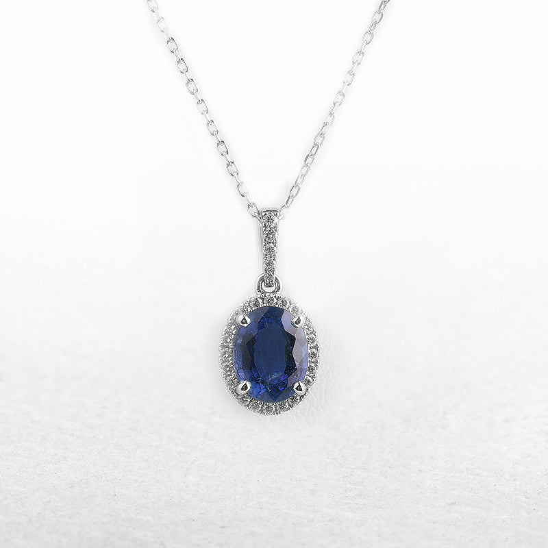 2.54ct Oval Sapphire & 0.20ct Natural Diamond Pendant in 18ct White Gold