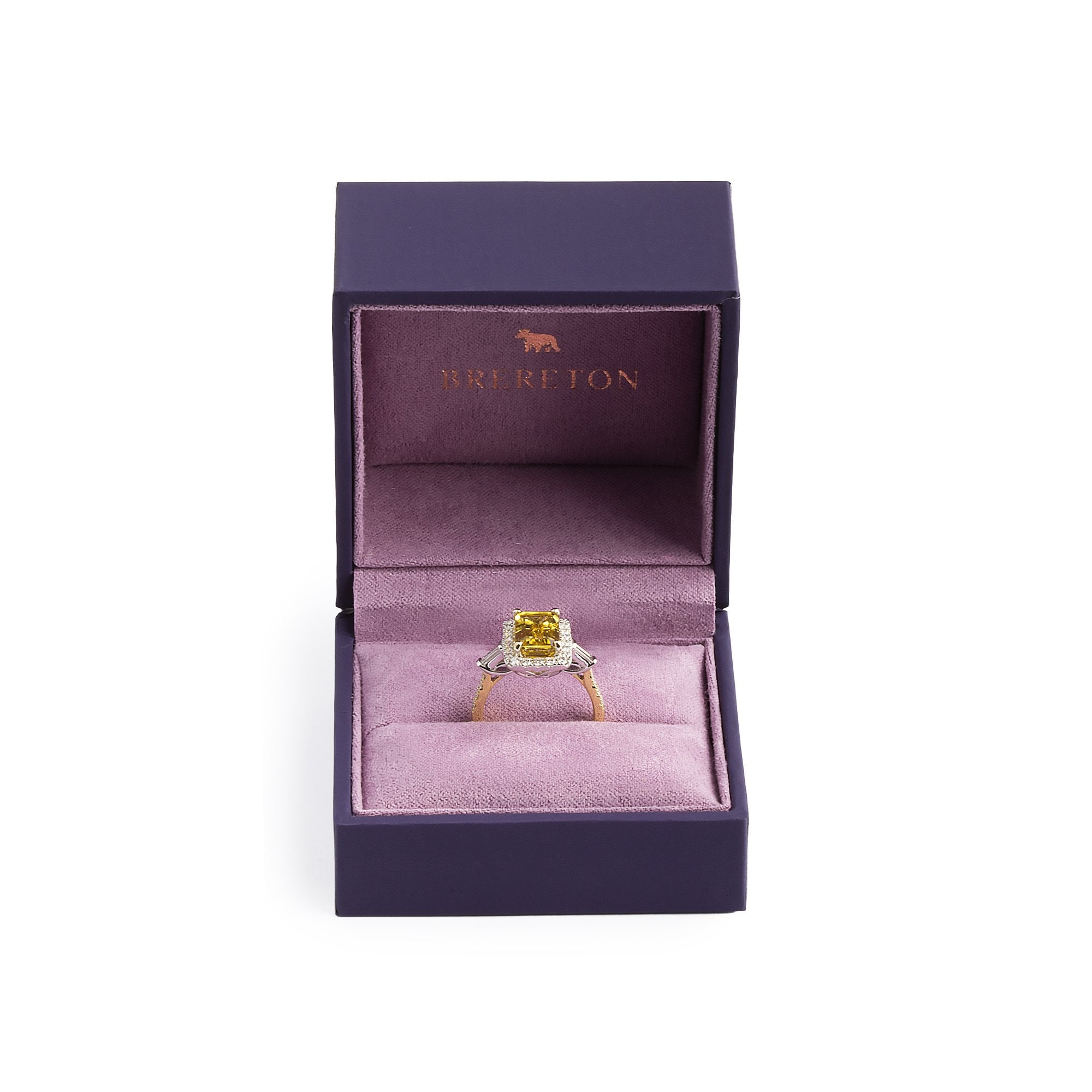 2.77ct Emerald Cut Yellow Beryl & 0.63ct Natural Diamond Halo & Shoulders In 18ct Yellow Gold