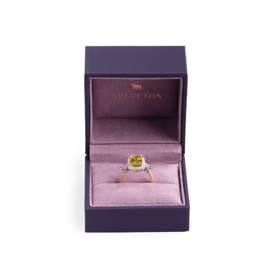 2.77ct Emerald Cut Yellow Beryl & 0.63ct Natural Diamond Halo & Shoulders In 18ct Yellow Gold