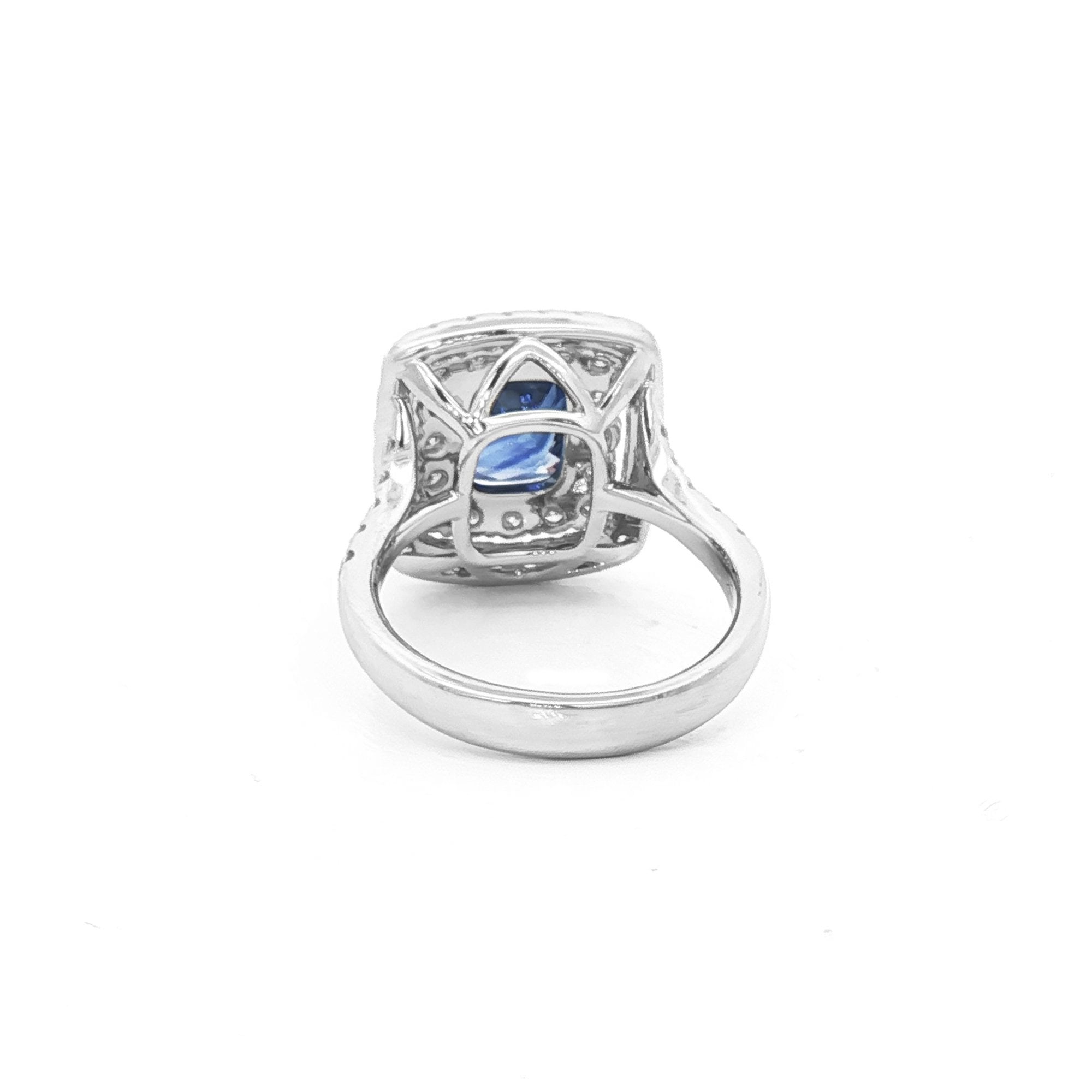 2.77ct Sapphire & Natural Diamond 1.14ct Cushion Cut Double Halo in 18ct White Gold