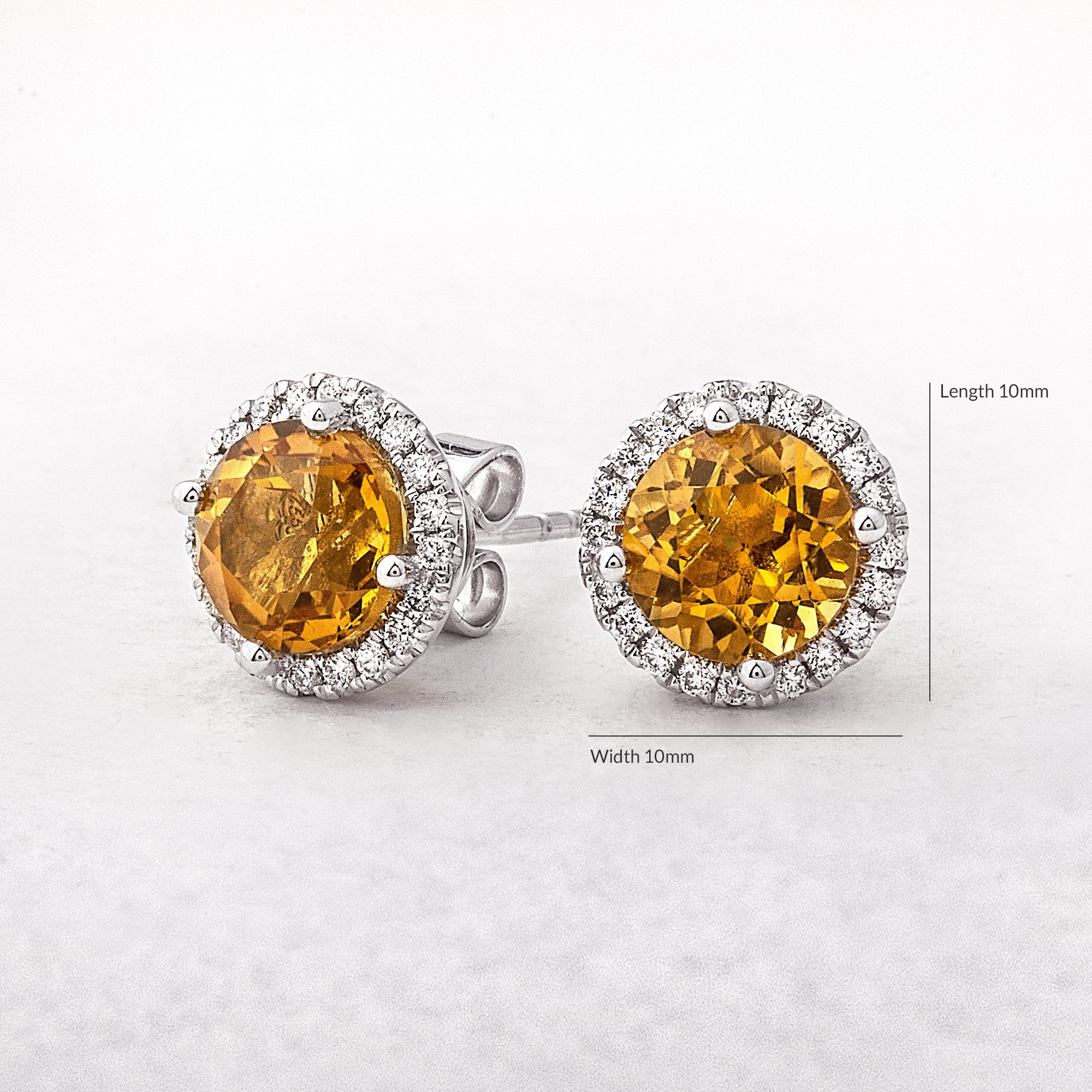 2.81ct Round Cut Citrine & 0.23ct Natural Diamond Halo Cluster Stud Earrings in 18ct White Gold