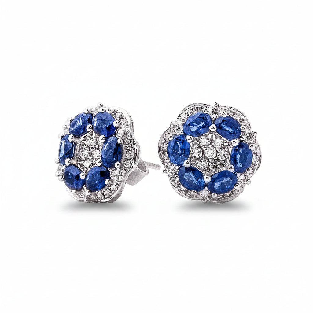 2.83ct Sapphire & 0.99ct Diamond Cluster Studs