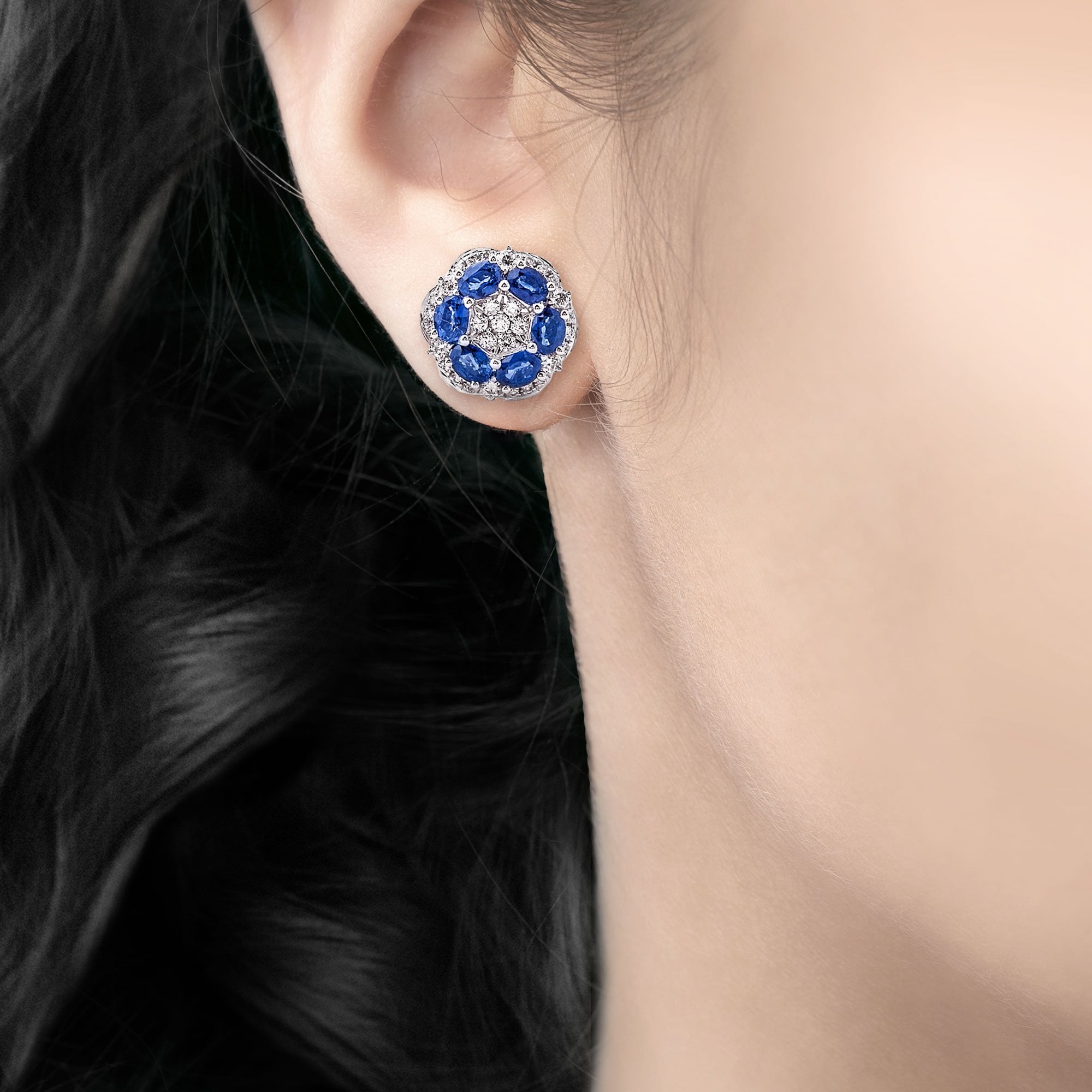 2.83ct Sapphire & 0.99ct Diamond Cluster Studs