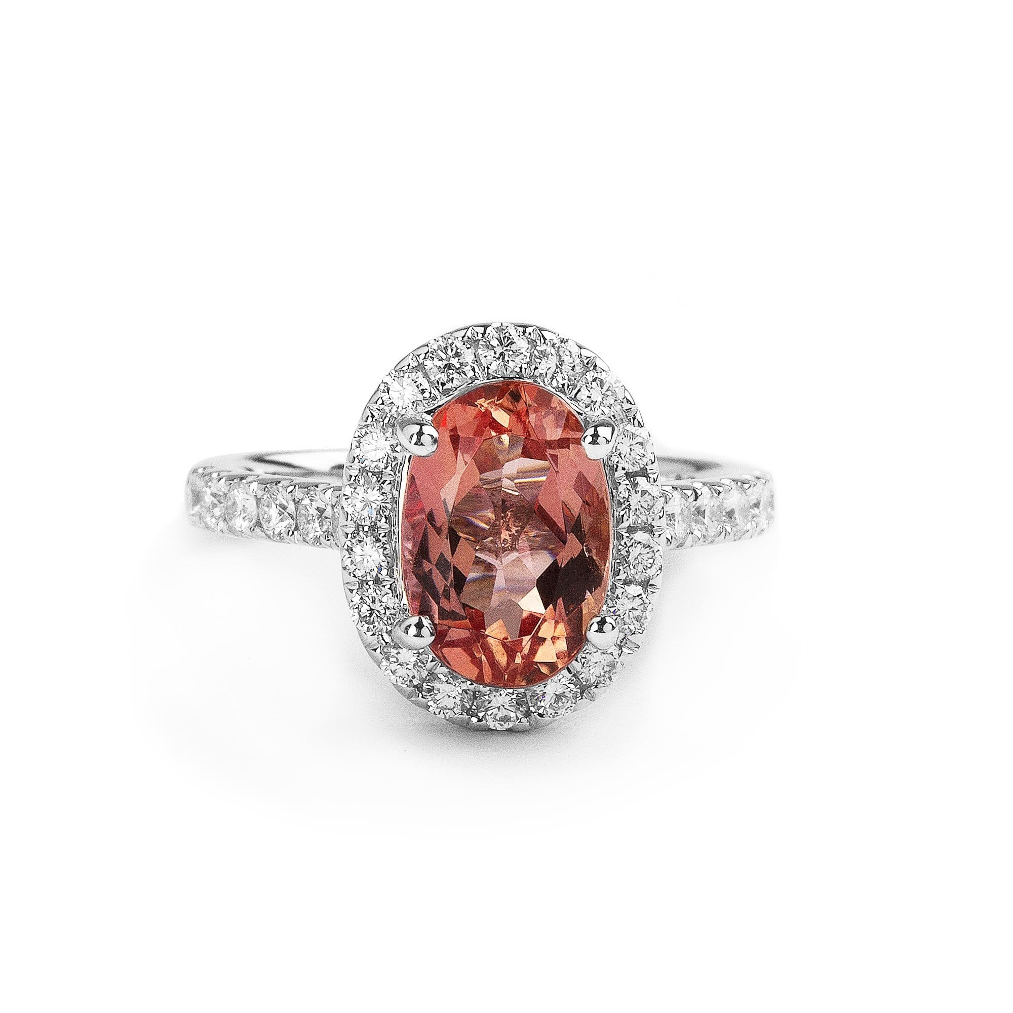 2.92ct Oval Imperial Topaz and Natural Diamond Cluster Ring in 18ct White Gold
