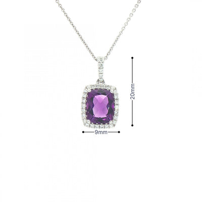 2.97ct Cushion Cut Amethyst & 0.29ct Natural Diamond Halo Pendant in 18ct White Gold