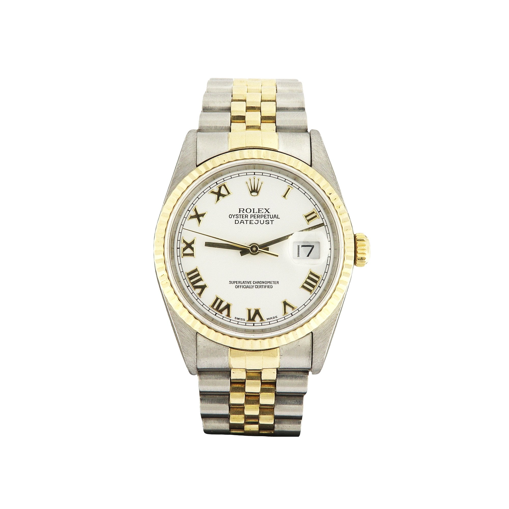 2000 Gents 36mm Rolex Date Just White Dial Two Tone Jubliee Bracelet in 18ct Gold & Stainless Steel
