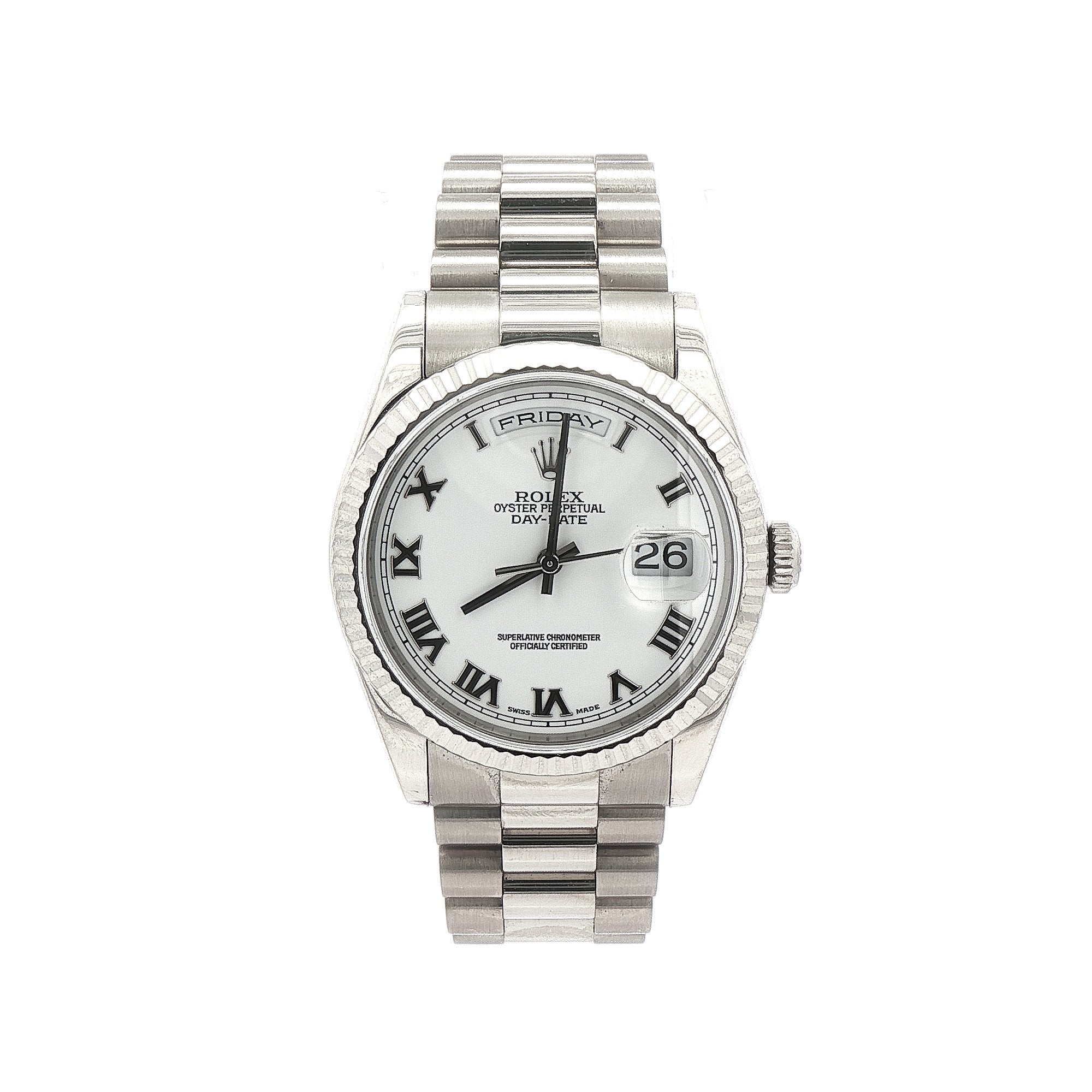 2002 Gents Rolex Day/Date with White Dial on a Presidential Bracelet in 18ct White Gold