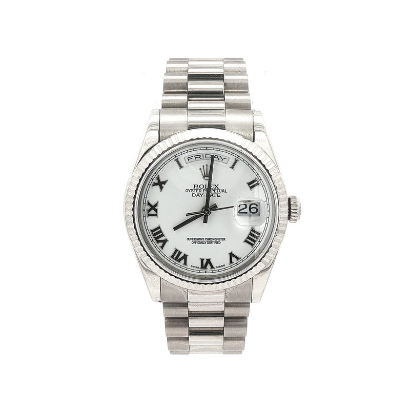 2002 Gents Rolex Day/Date with White Dial on a Presidential Bracelet in 18ct White Gold