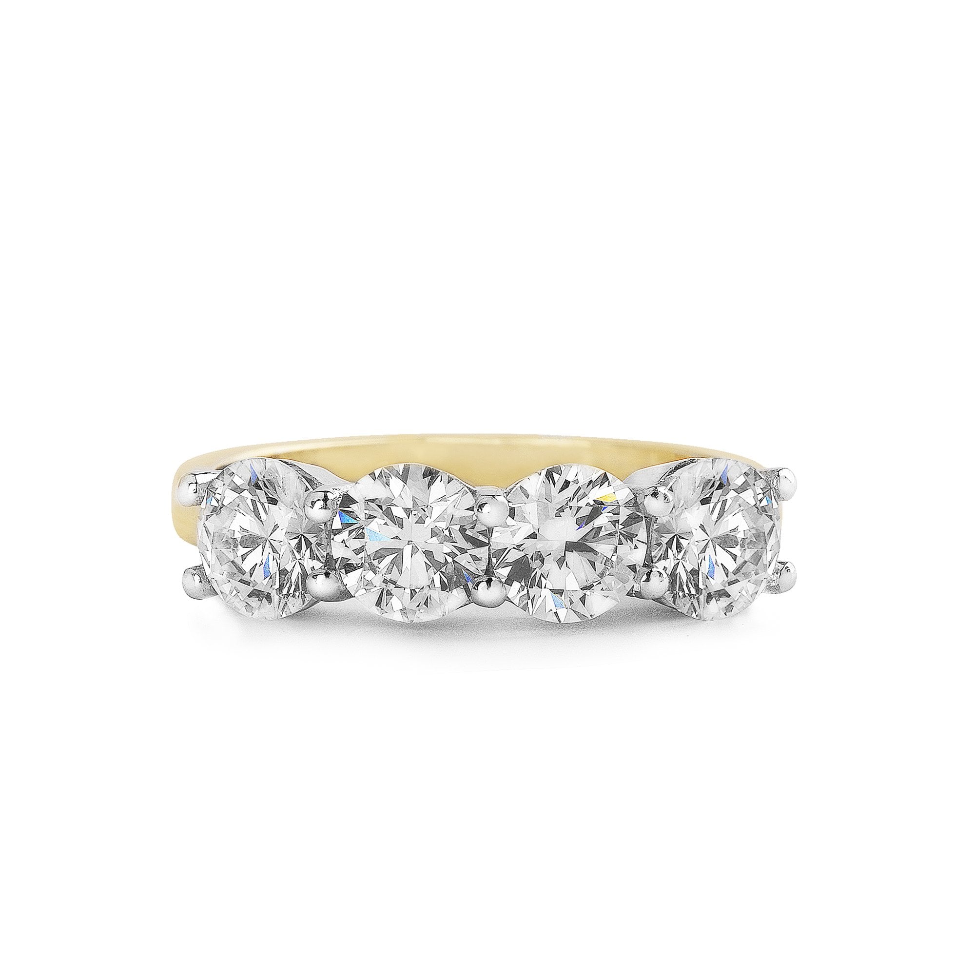 2ct F VS GIA Certified Round Natural Diamond Four Stone Ring Set In 18ct Yellow Gold