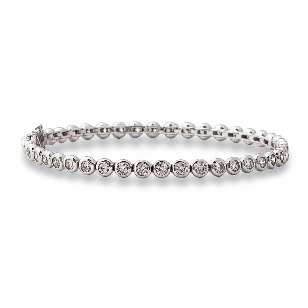 3.07ct Brilliant Cut Natural Diamond Rub Over Line Bracelet in 18ct White Gold