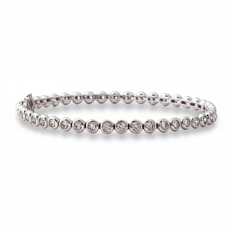 3.07ct Brilliant Cut Natural Diamond Rub Over Line Bracelet in 18ct White Gold