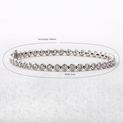 3.07ct Brilliant Cut Natural Diamond Rub Over Line Bracelet in 18ct White Gold