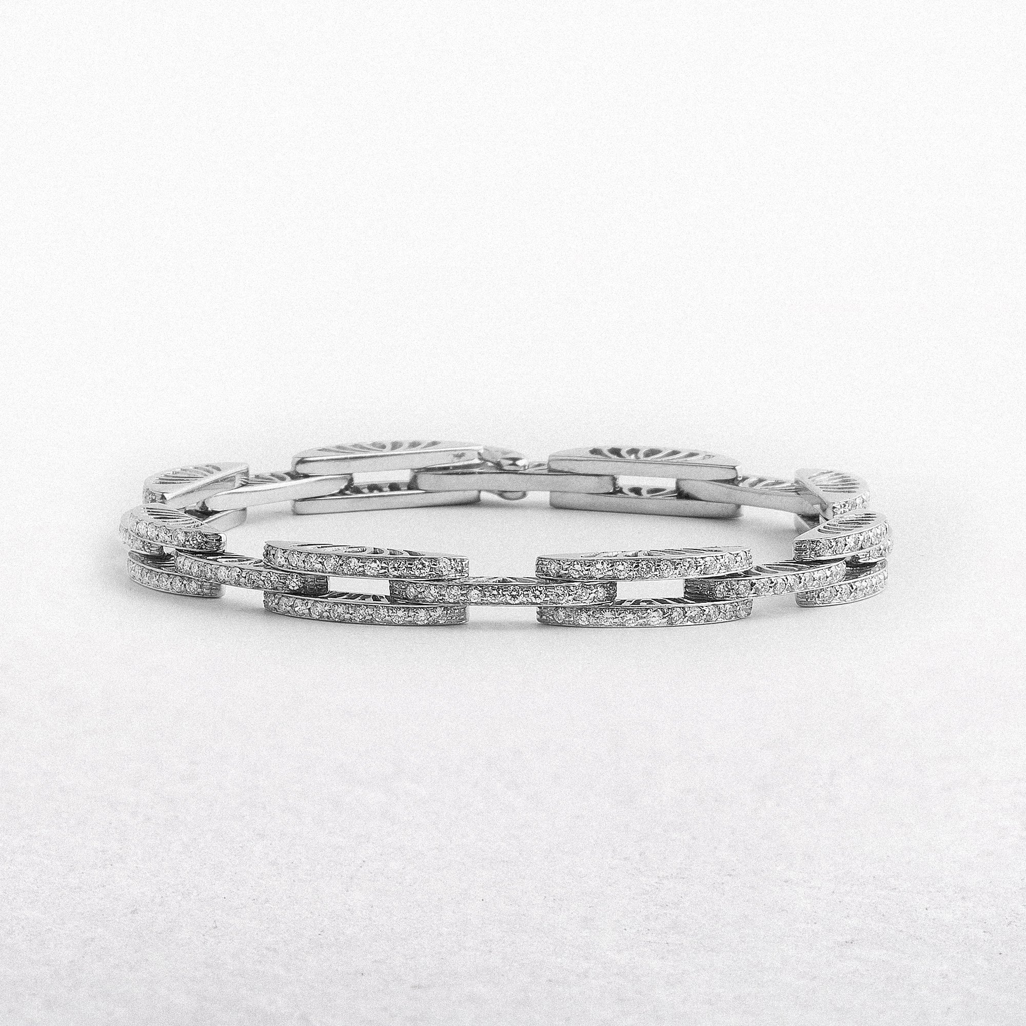 3.24ct Natural Diamond Art Deco Open Double Link Cluster Bracelet in 18ct White Gold