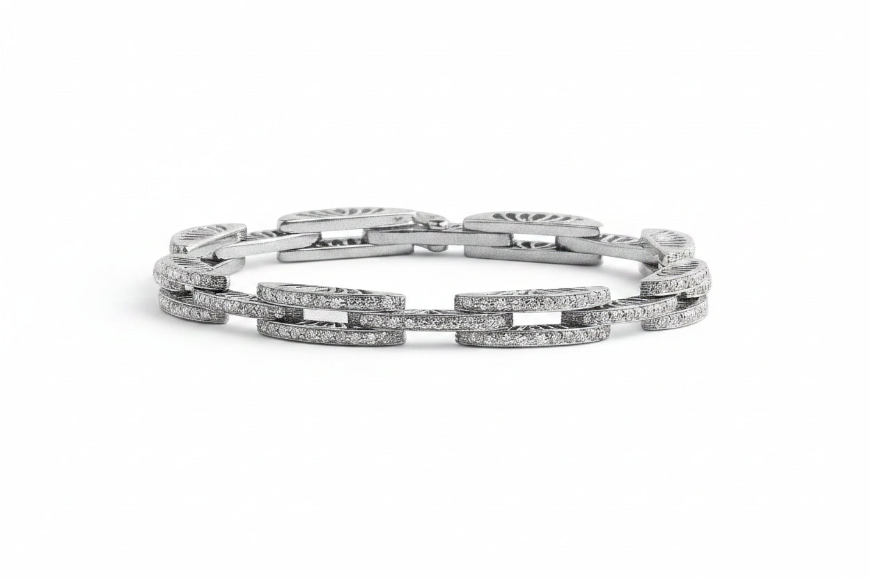 3.24ct Natural Diamond Art Deco Open Double Link Cluster Bracelet in 18ct White Gold