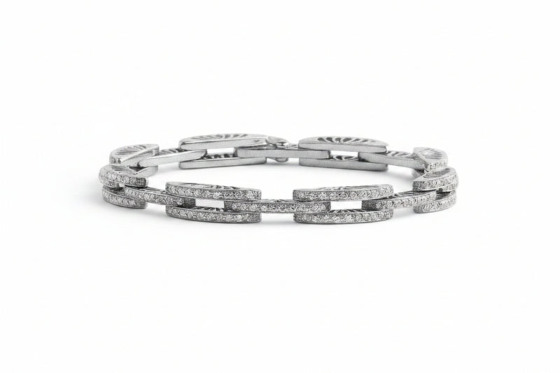 3.24ct Natural Diamond Art Deco Open Double Link Cluster Bracelet in 18ct White Gold
