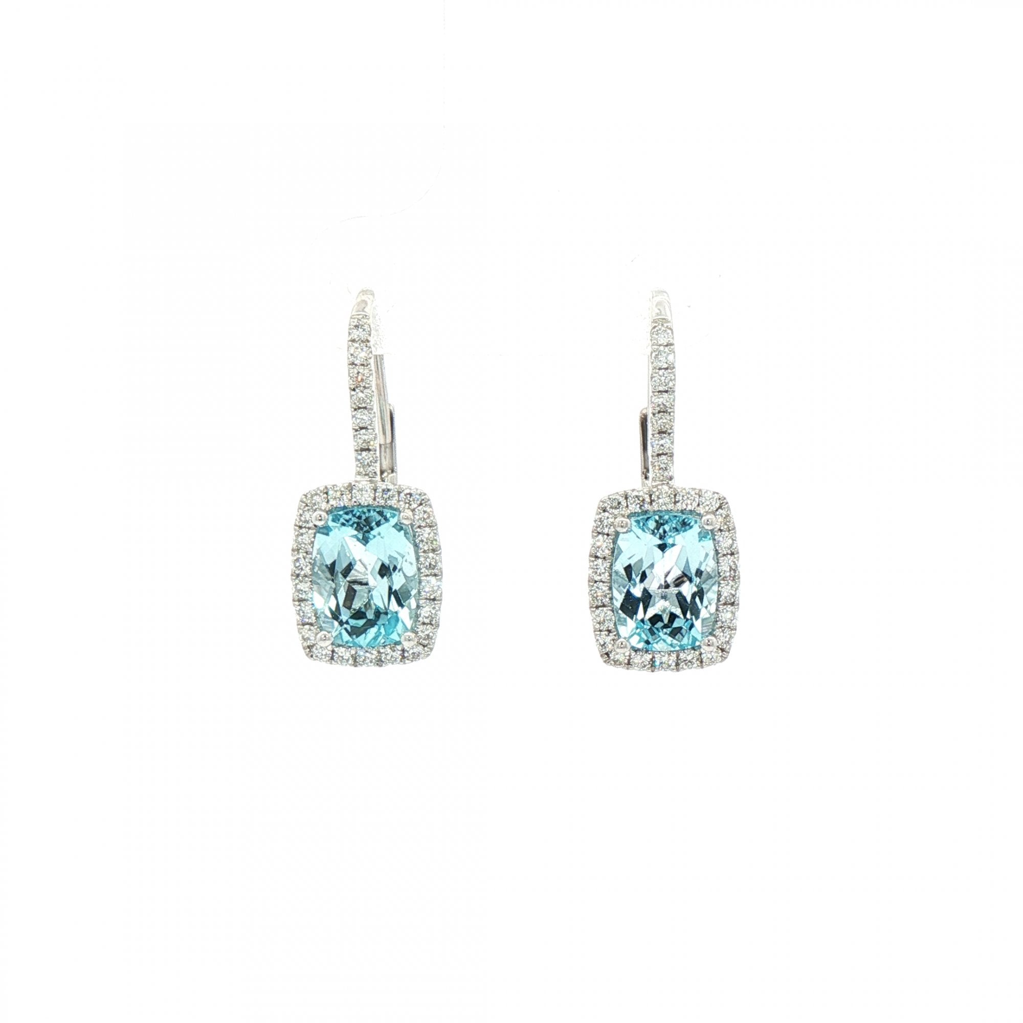 3.52ct Blue Topaz & 0.49ct Natural Diamond Halo Cluster Drop Earrings in 18ct White Gold