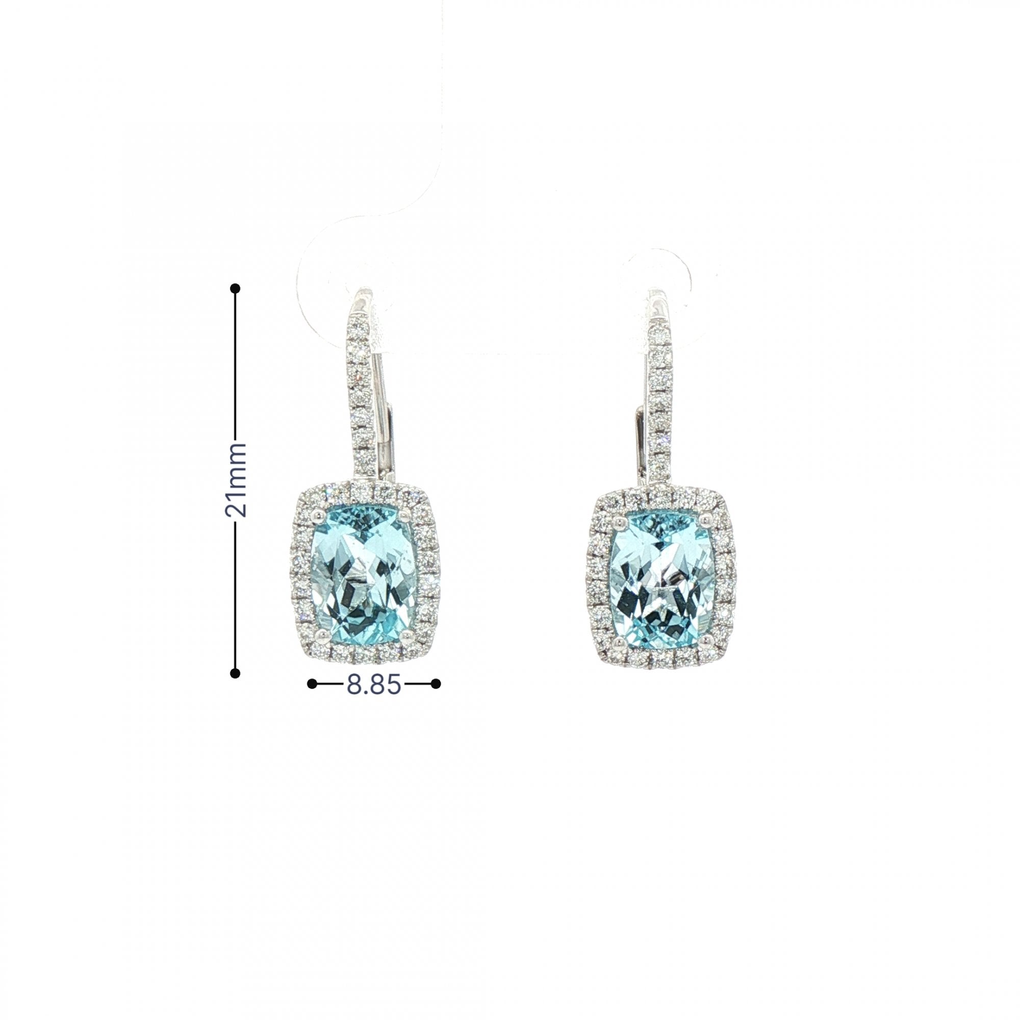 3.52ct Blue Topaz & 0.49ct Natural Diamond Halo Cluster Drop Earrings in 18ct White Gold