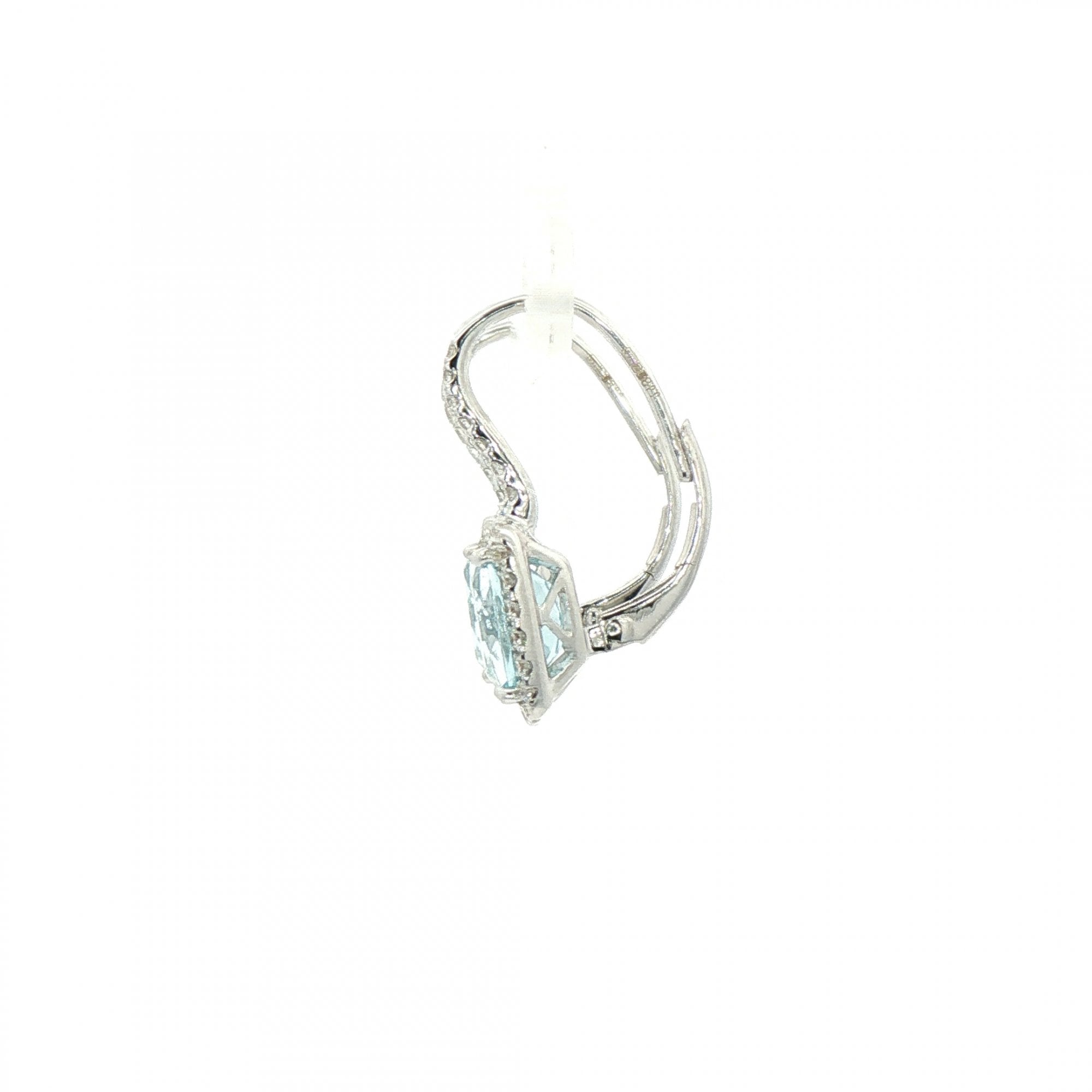 3.52ct Blue Topaz & 0.49ct Natural Diamond Halo Cluster Drop Earrings in 18ct White Gold