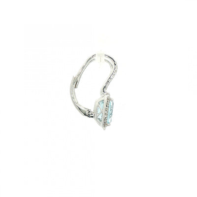 3.52ct Blue Topaz & 0.49ct Natural Diamond Halo Cluster Drop Earrings in 18ct White Gold