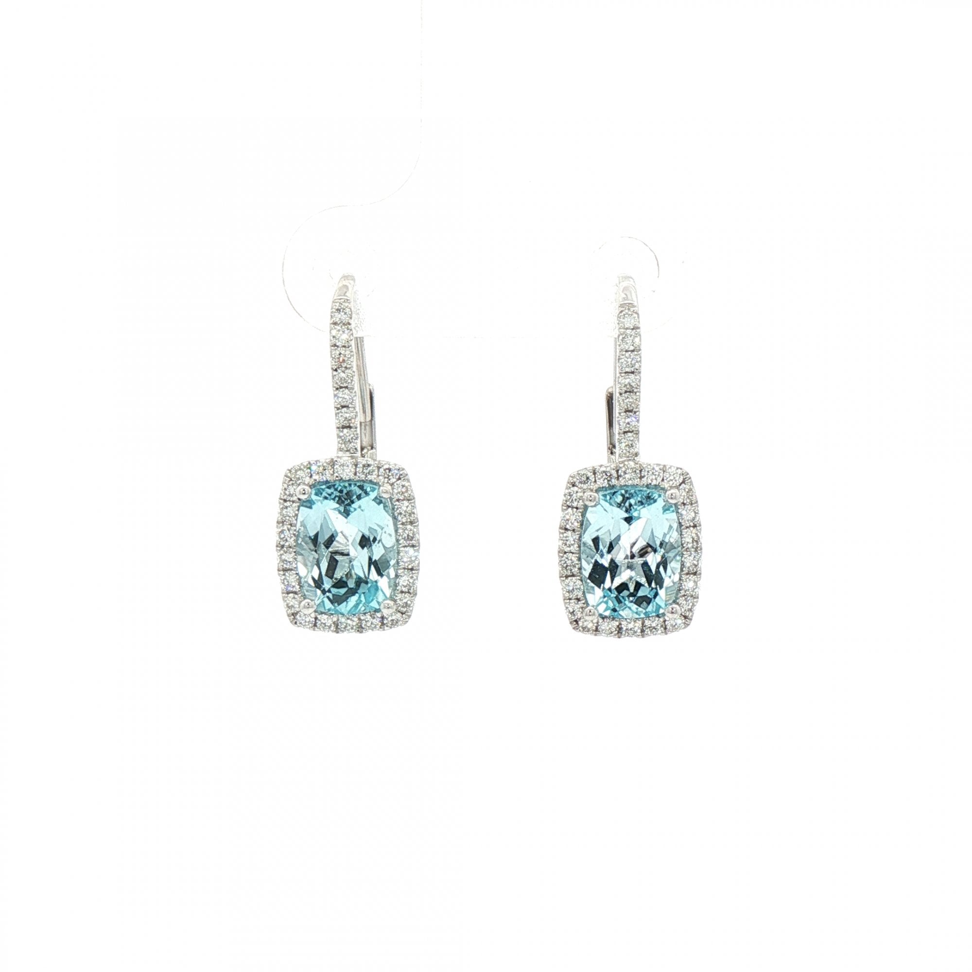 3.52ct Blue Topaz & 0.49ct Natural Diamond Halo Cluster Drop Earrings in 18ct White Gold