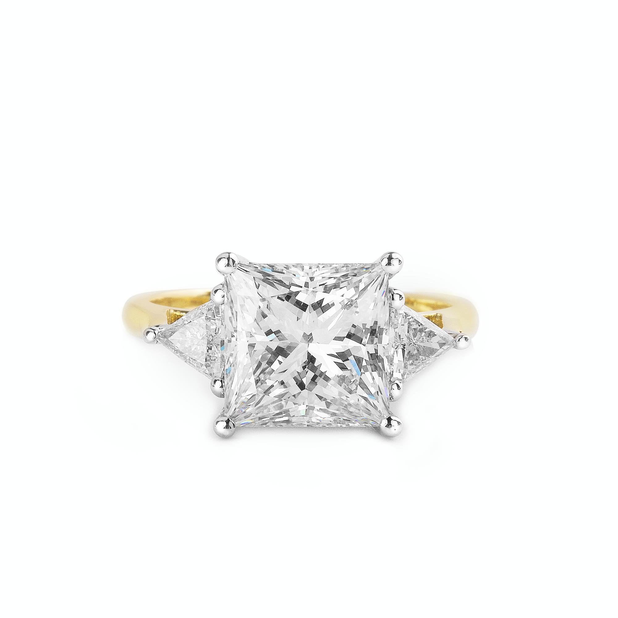3.54ct J VS1 Princess Cut Natural Diamond Solitaire with Triangle Side Diamonds in 18ct Yellow Gold
