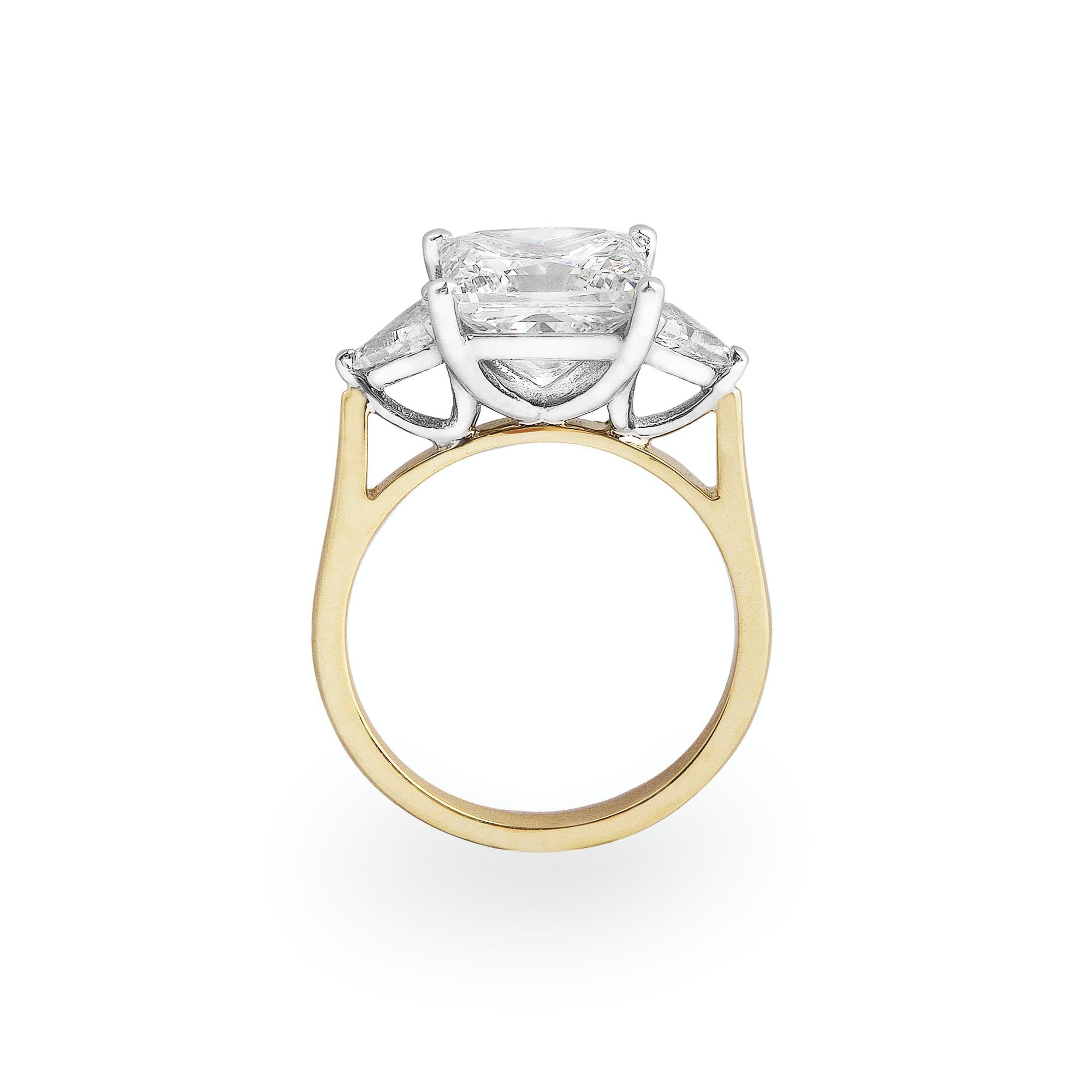 3.54ct J VS1 Princess Cut Natural Diamond Solitaire with Triangle Side Diamonds in 18ct Yellow Gold