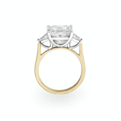 3.54ct J VS1 Princess Cut Natural Diamond Solitaire with Triangle Side Diamonds in 18ct Yellow Gold