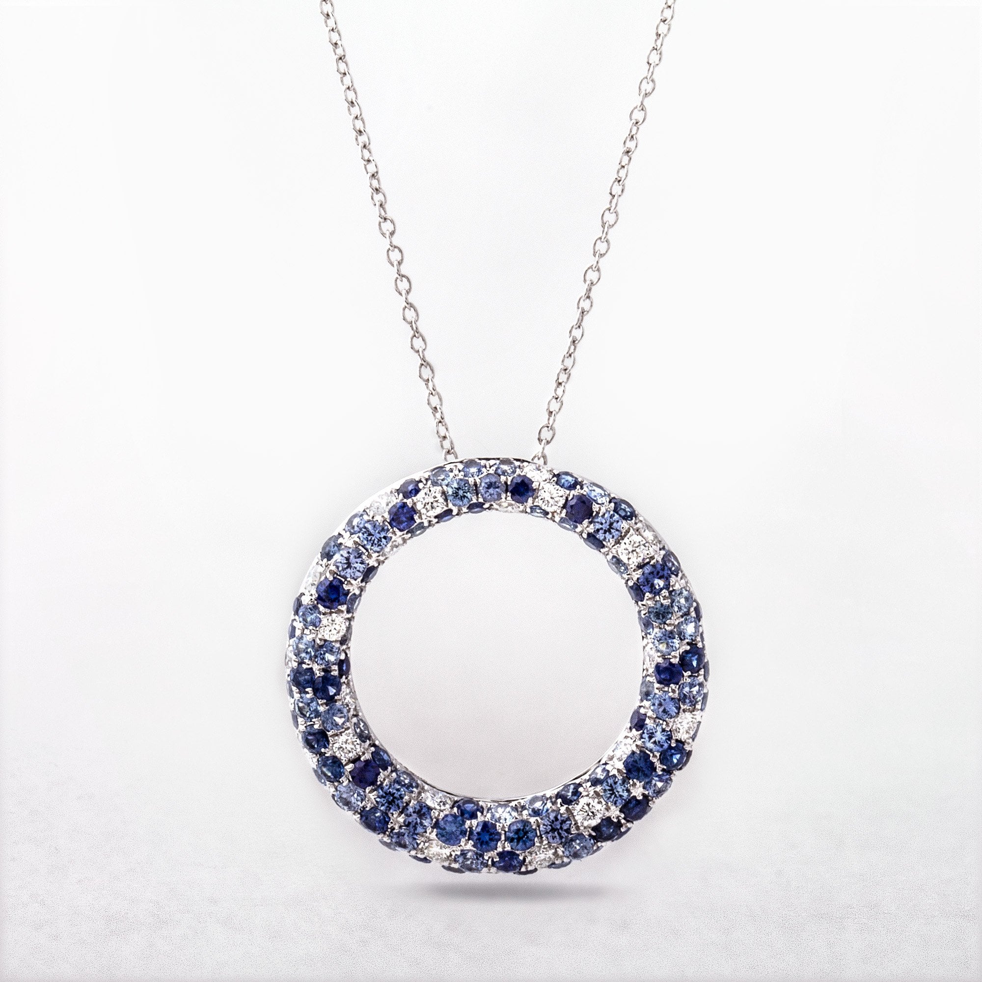 3.63ct Multi Sapphire and 0.17ct Diamond Large Hoop Pendant in 18ct White Gold
