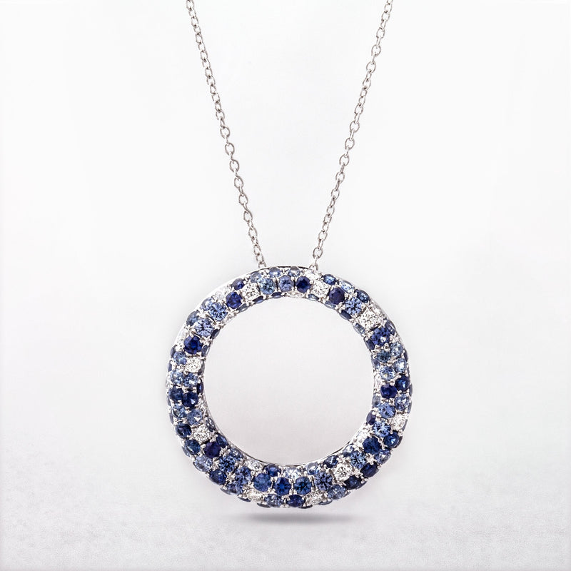 3.63ct Multi Sapphire and 0.17ct Diamond Large Hoop Pendant in 18ct White Gold