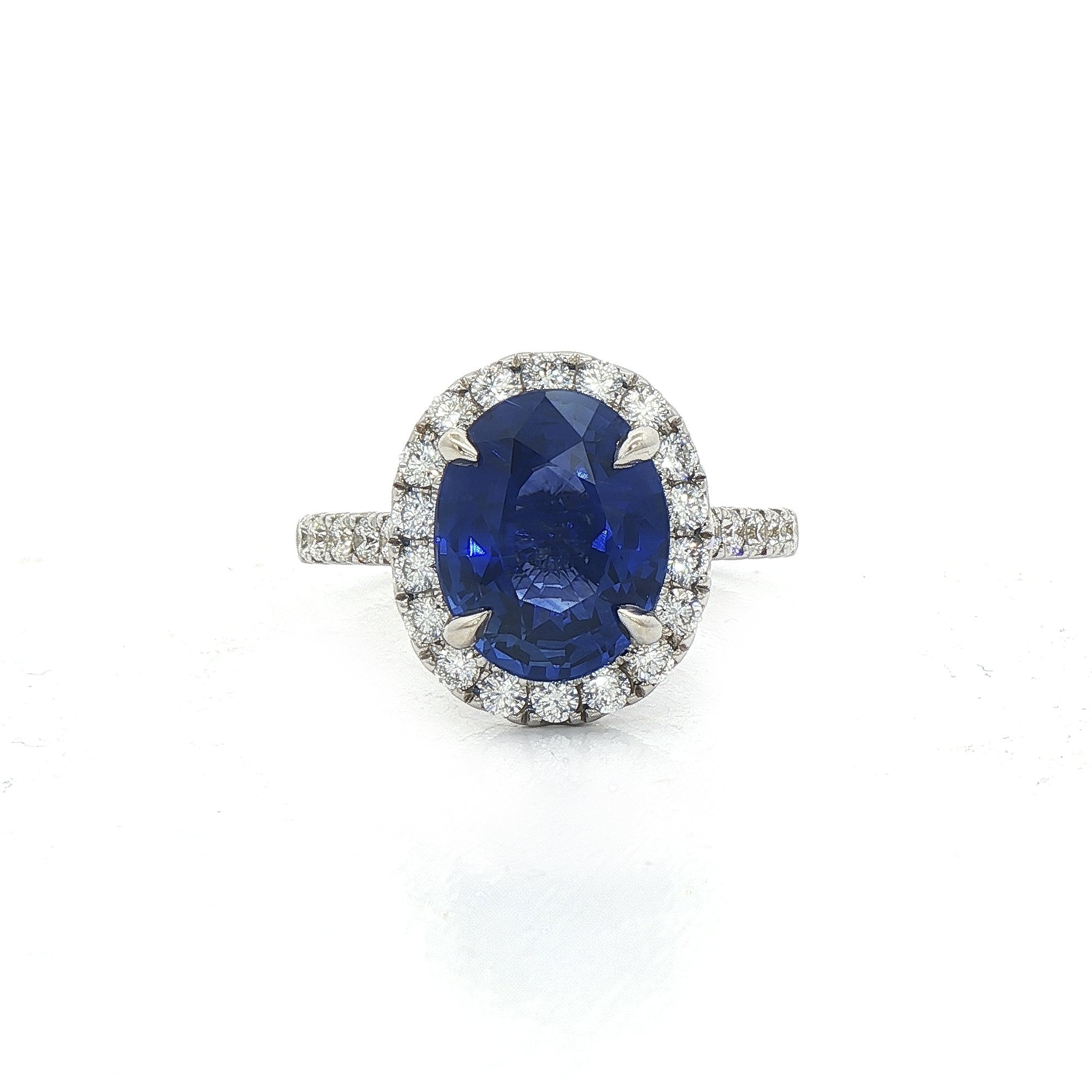 3.63ct Oval Sapphire & Natural Diamond Cluster 0.62ct with Diamond Shoulders in 18ct White Gold