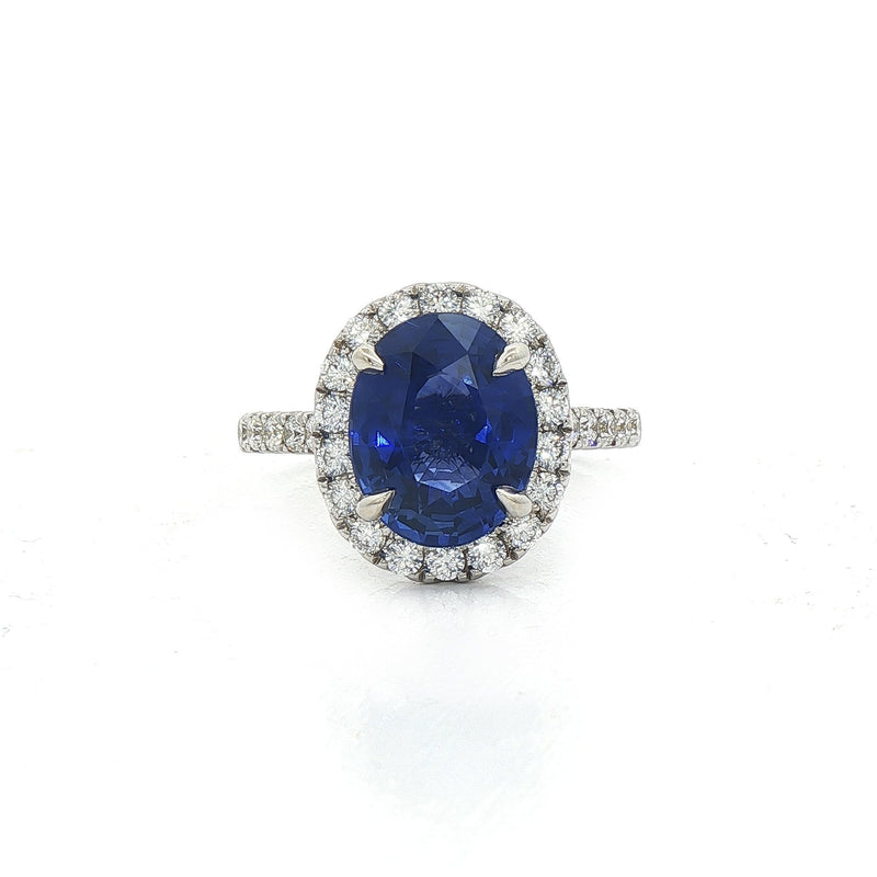 3.63ct Oval Sapphire & Natural Diamond Cluster 0.62ct with Diamond Shoulders in 18ct White Gold