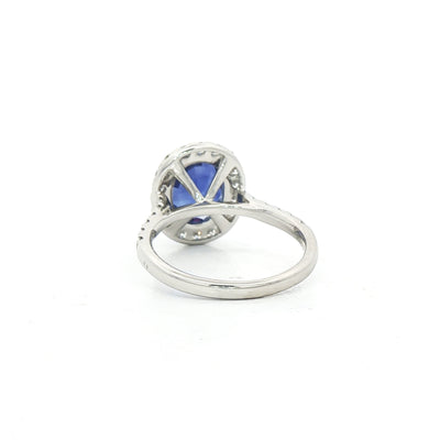 3.63ct Oval Sapphire & Natural Diamond Cluster 0.62ct with Diamond Shoulders in 18ct White Gold
