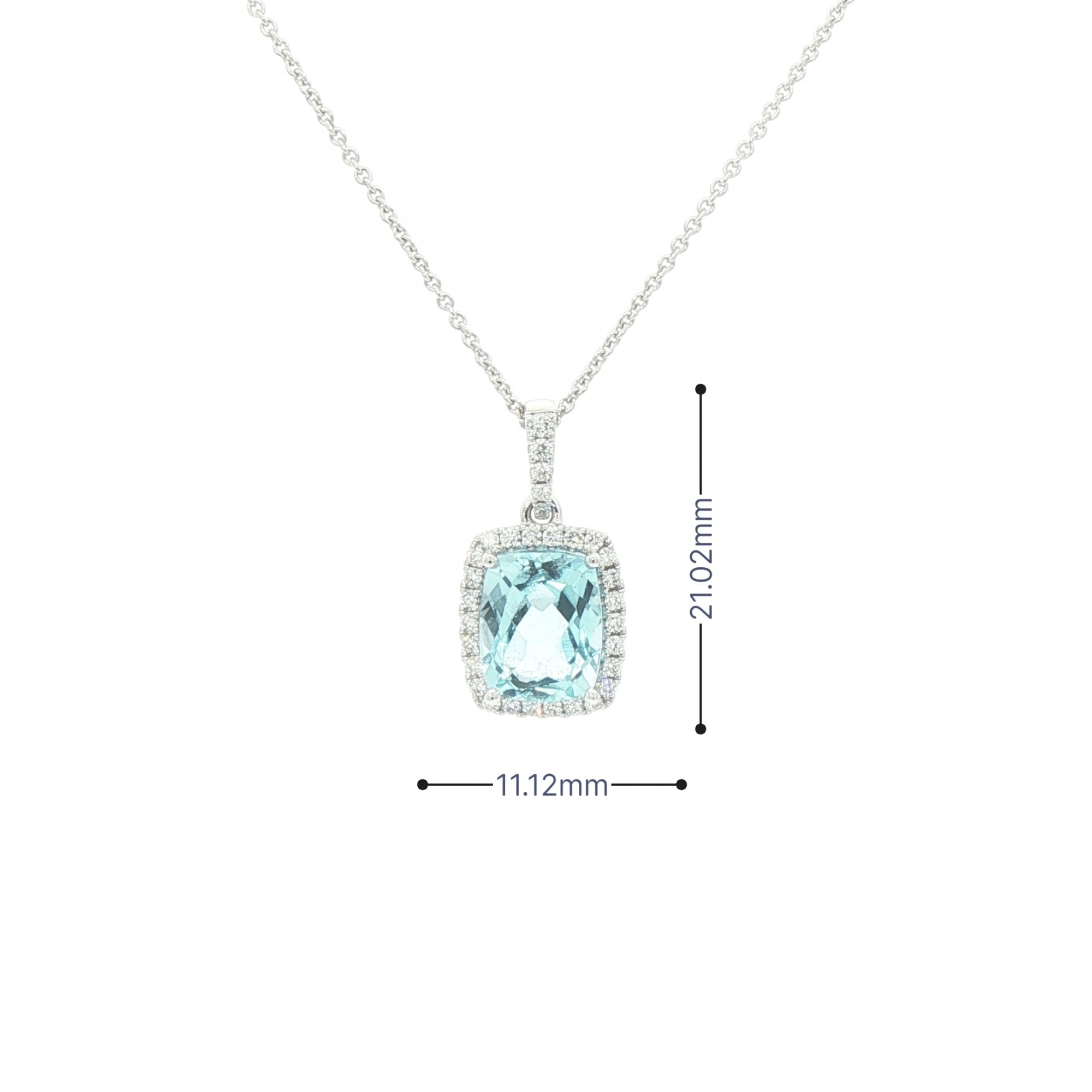 3.95ct Cushion Cut Blue Topaz & 0.29ct Natural Diamond Halo Pendant in 18ct White Gold