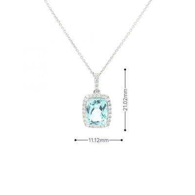 3.95ct Cushion Cut Blue Topaz & 0.29ct Natural Diamond Halo Pendant in 18ct White Gold