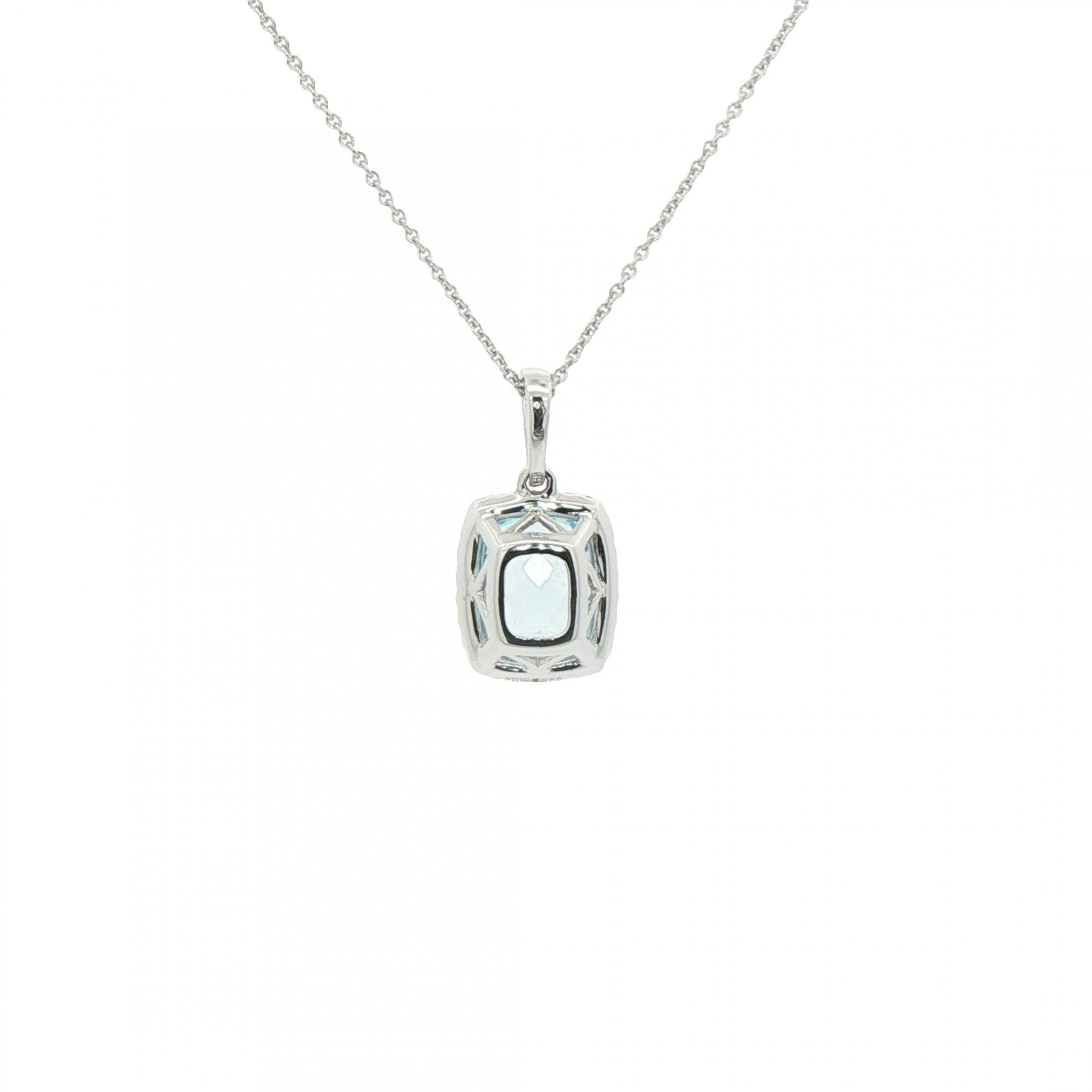3.95ct Cushion Cut Blue Topaz & 0.29ct Natural Diamond Halo Pendant in 18ct White Gold
